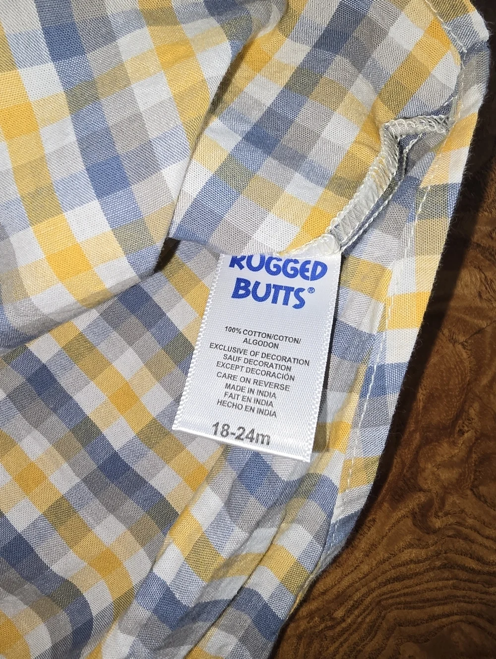 RuggedButts Yellow and Grey Plaid Button-Down Shirt, Size 18-24m